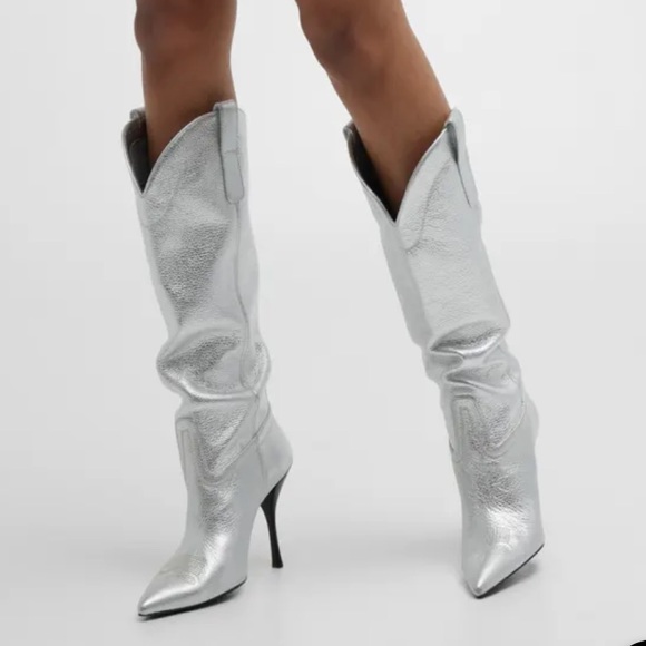 Stuart Weitzman Shoes - Stuart Weitzman Outwest Metallic calfskin stiletto western boot